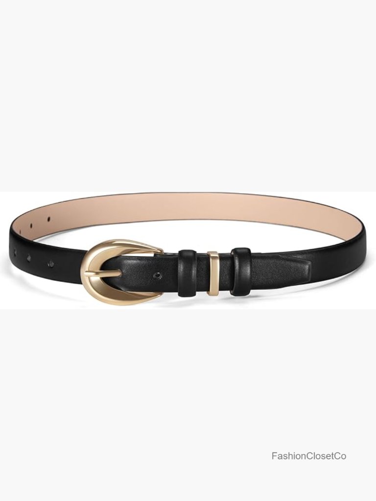 Pu Leather Skinny Belt With Gold Buckle For Jeans Dresses